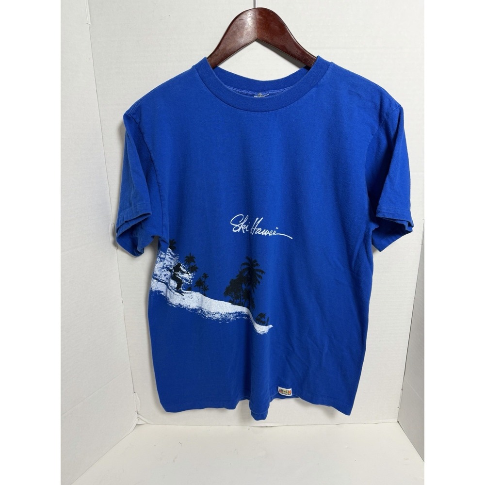 VTG 80s Crazy Shirts Ski Hawaii Palm Trees Graphic T-Shirt Blue Size Small 278